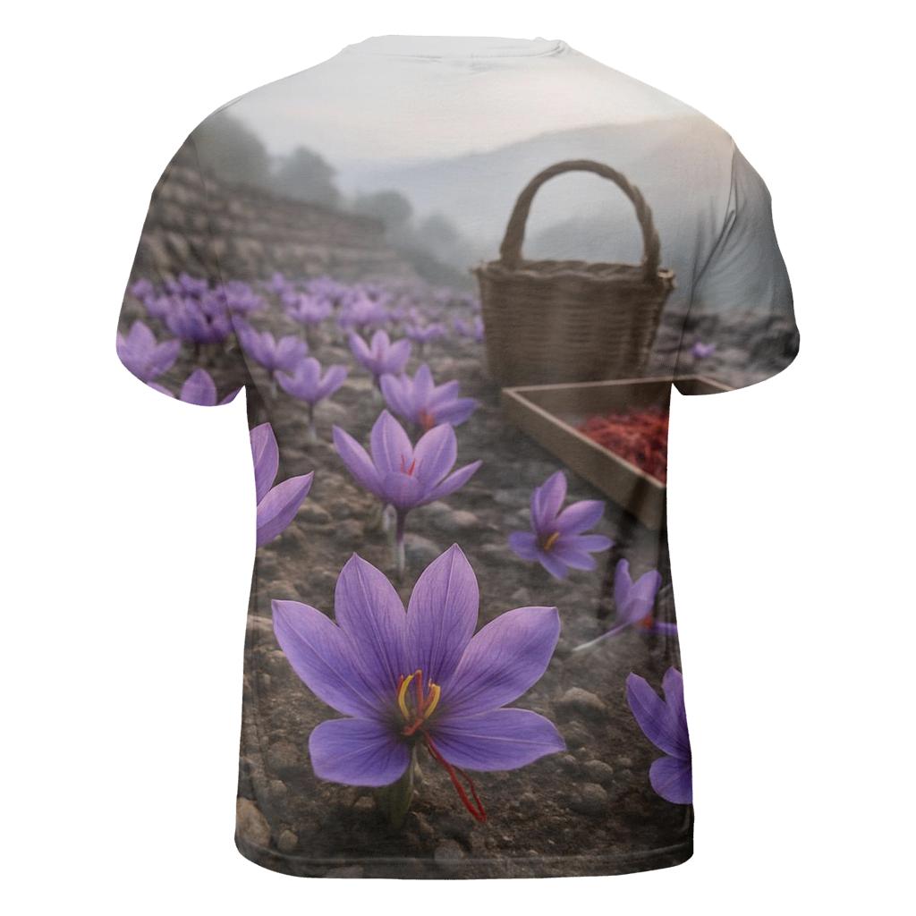 Saffron Crocus Harvest In A Stone Terrace Field trendy printed shirt styles
