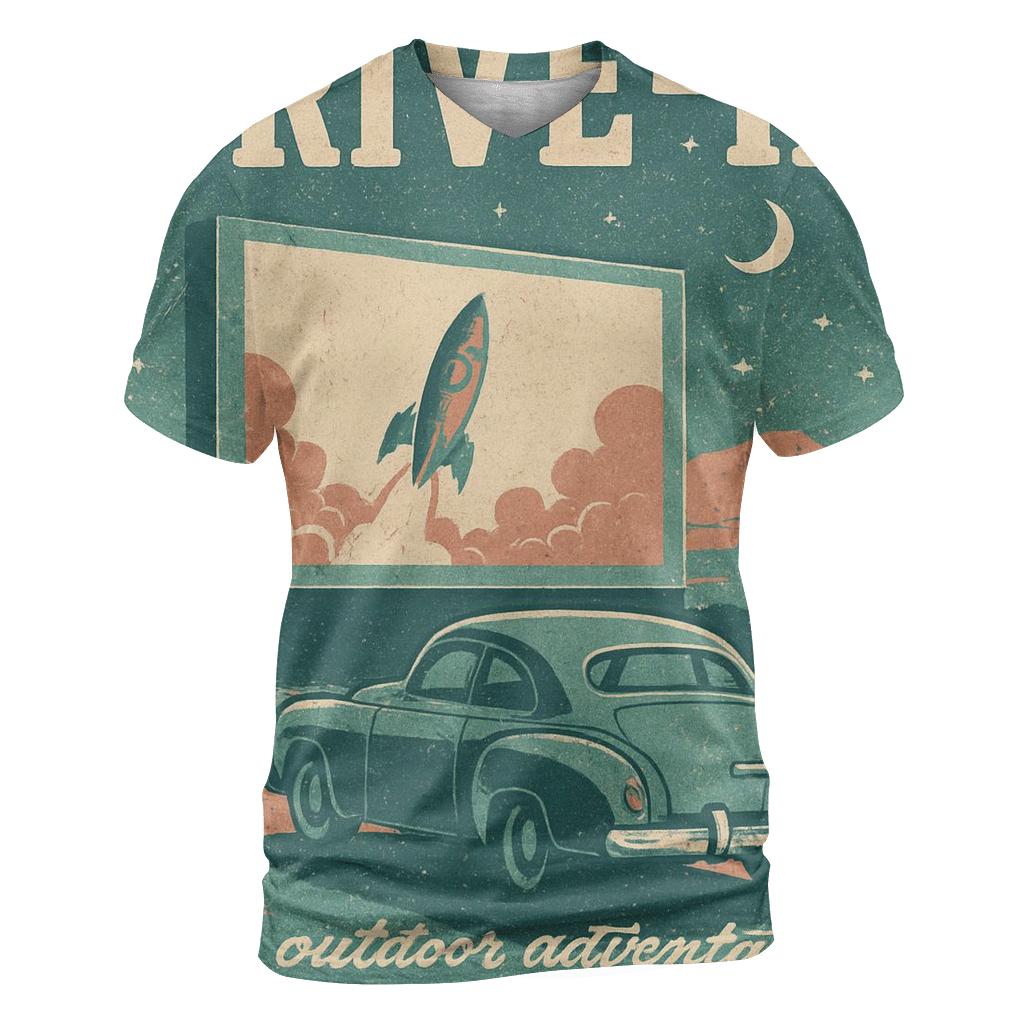 Weathered Space Age Drive In Cinema Poster artistic all-over print tops