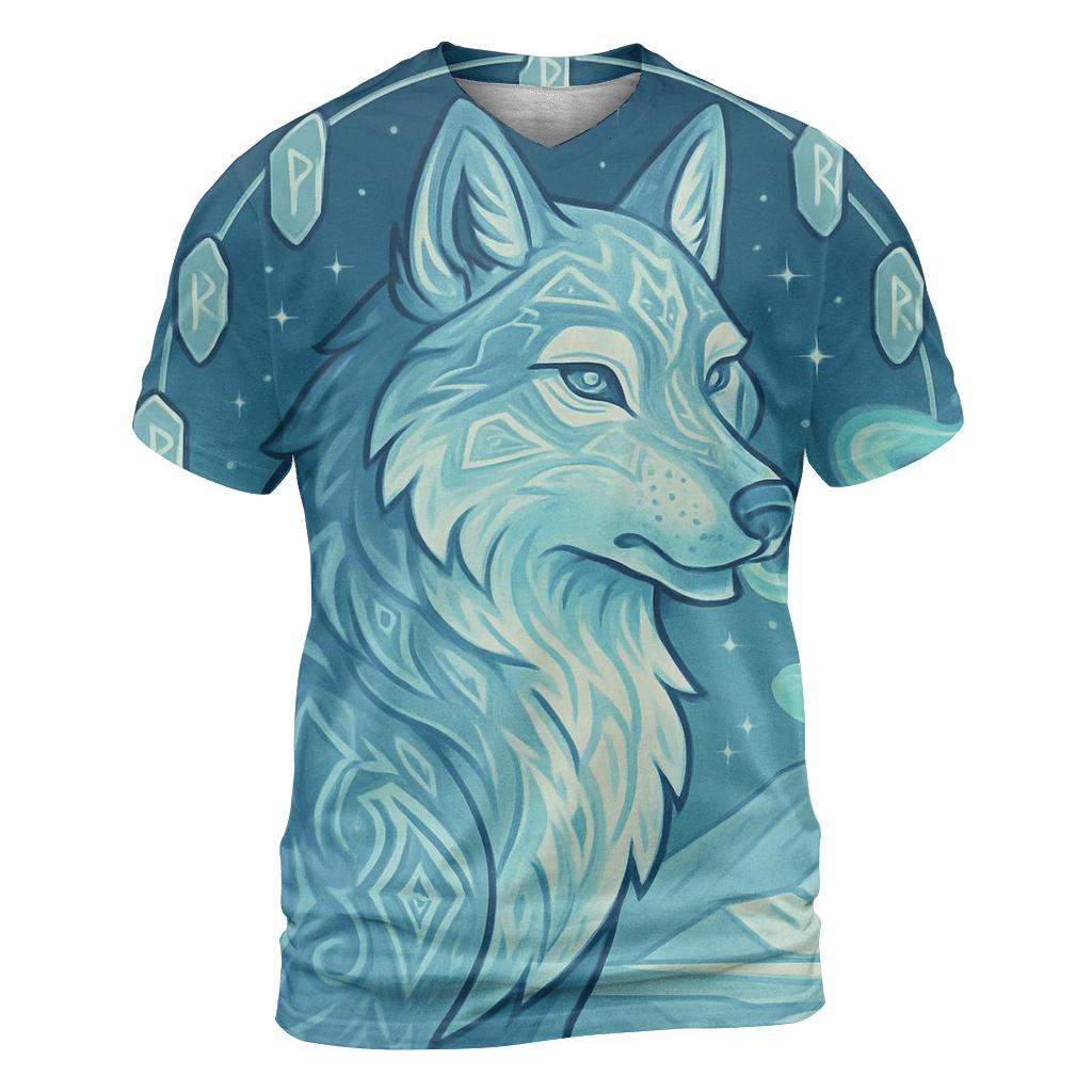 Aurora Rune Sentinel Wolf vibrant all-over design tees