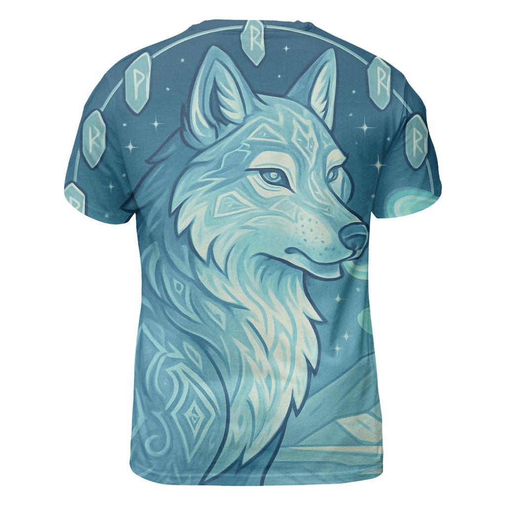 Aurora Rune Sentinel Wolf vibrant all-over design tees