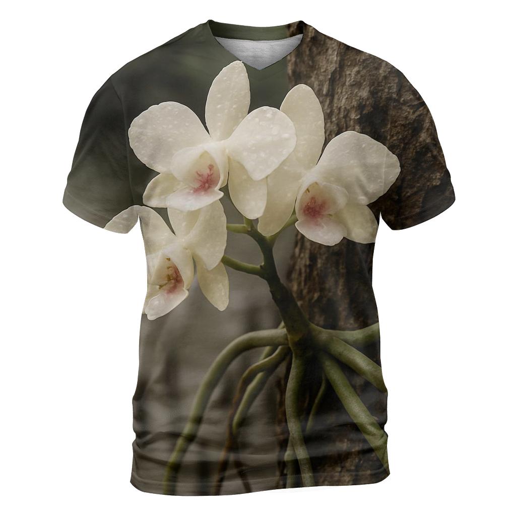 Epiphyte Orchid Roots On Mangrove Bark After Rain trendy printed shirt styles