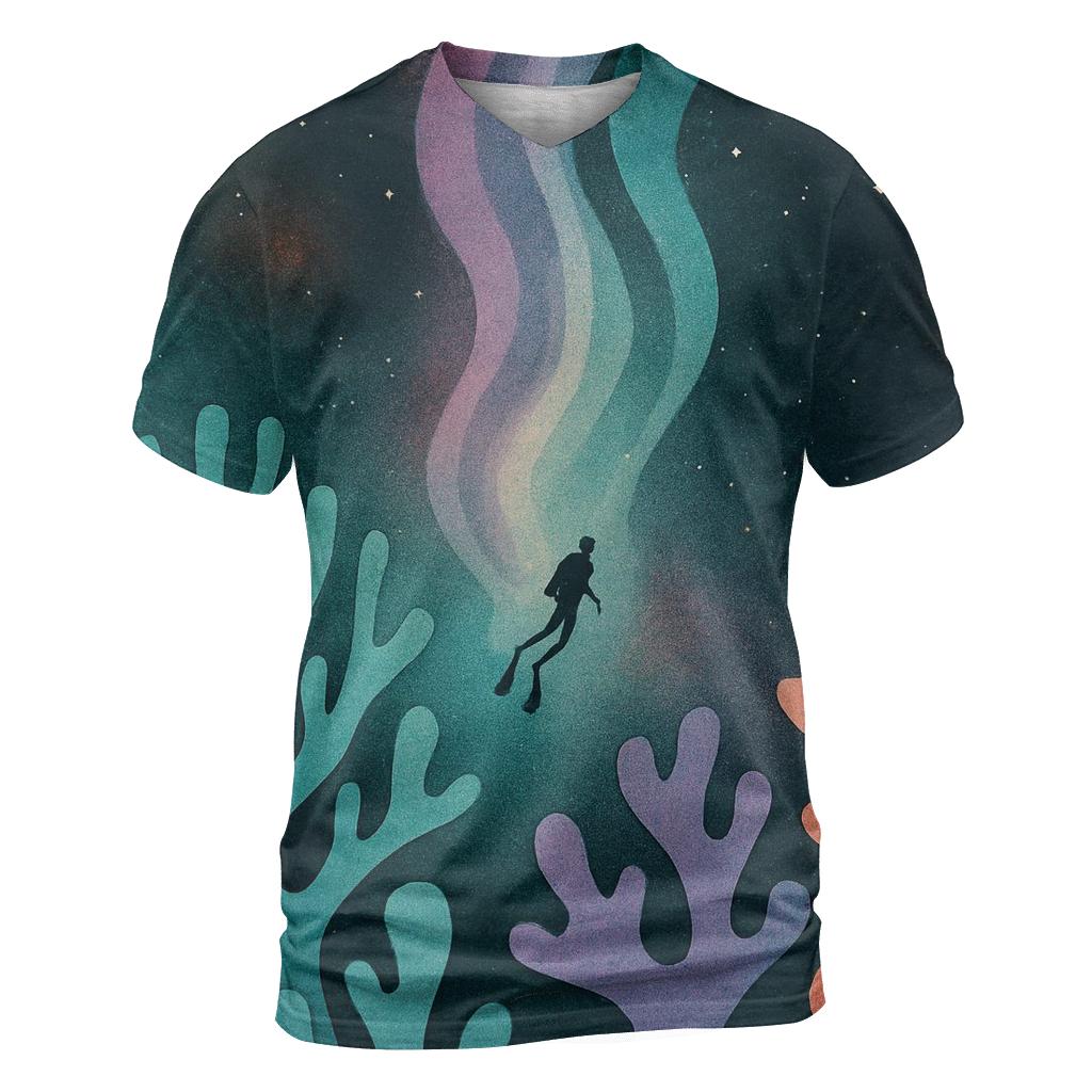 Aurora Reef Cosmic Collage vibrant all-over design tees