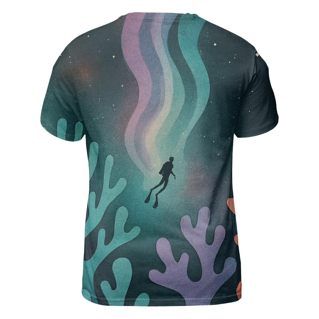 Aurora Reef Cosmic Collage vibrant all-over design tees