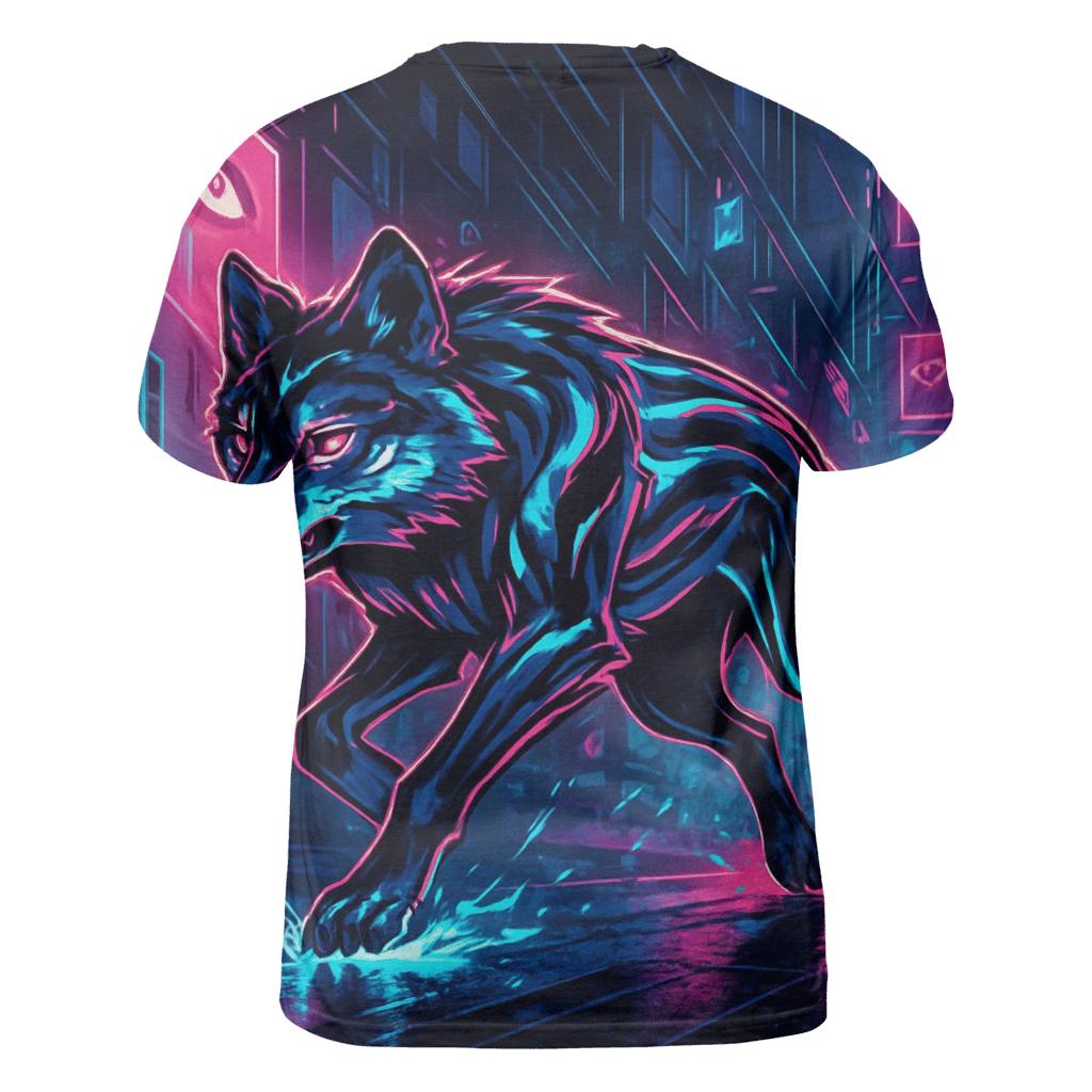 Neon Alley Mirror Shard Wolf artistic all-over print tops