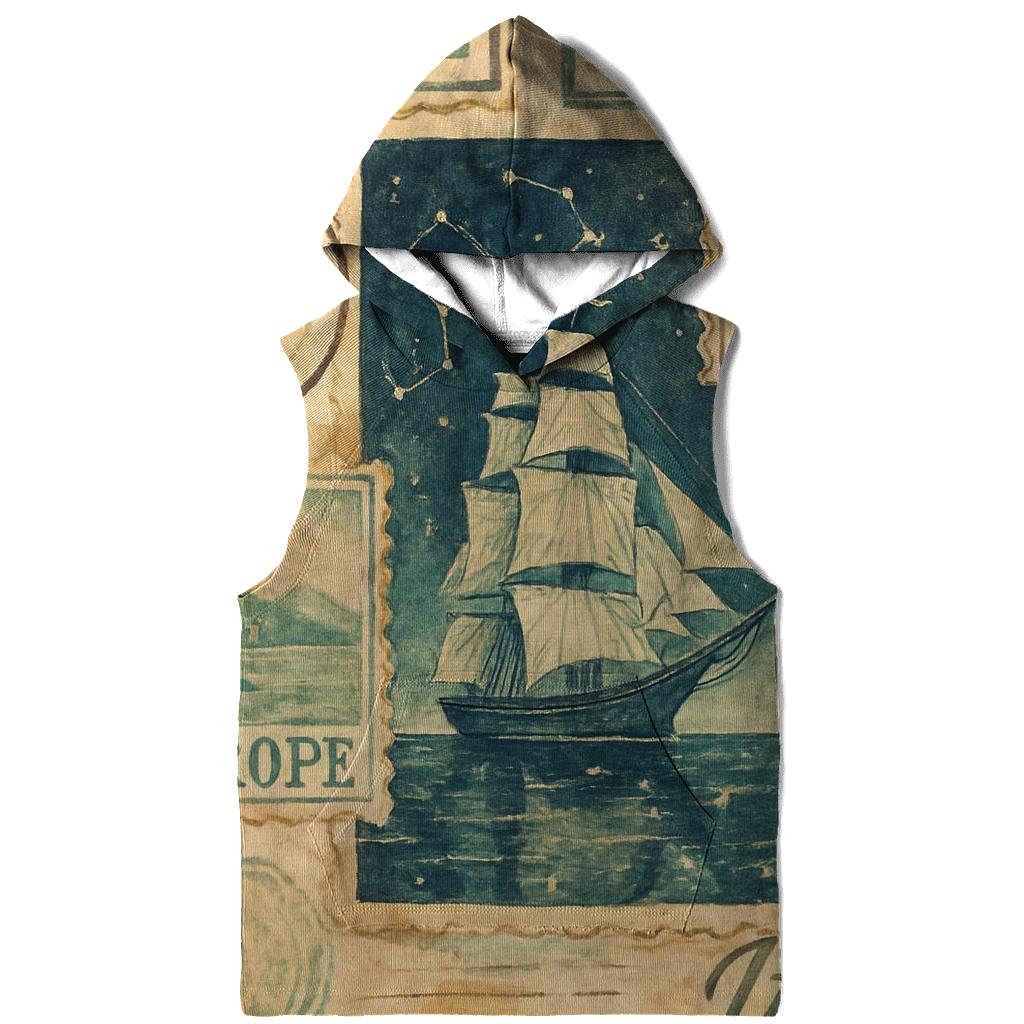 Faded Cosmic Maritime Travel Stamp Collage designer hoodies