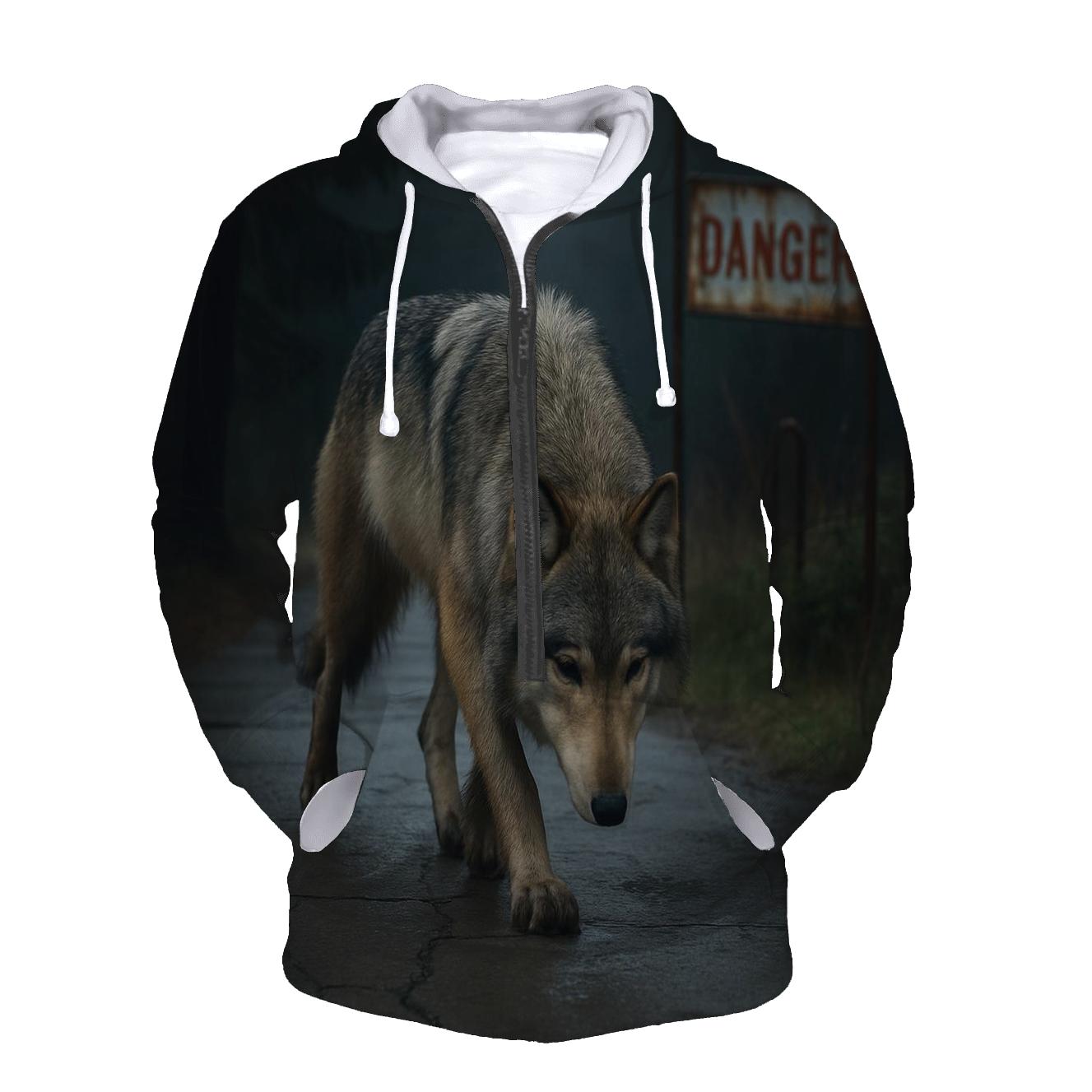 Gray Wolf In The Chernobyl Forest Edge printed hoodies