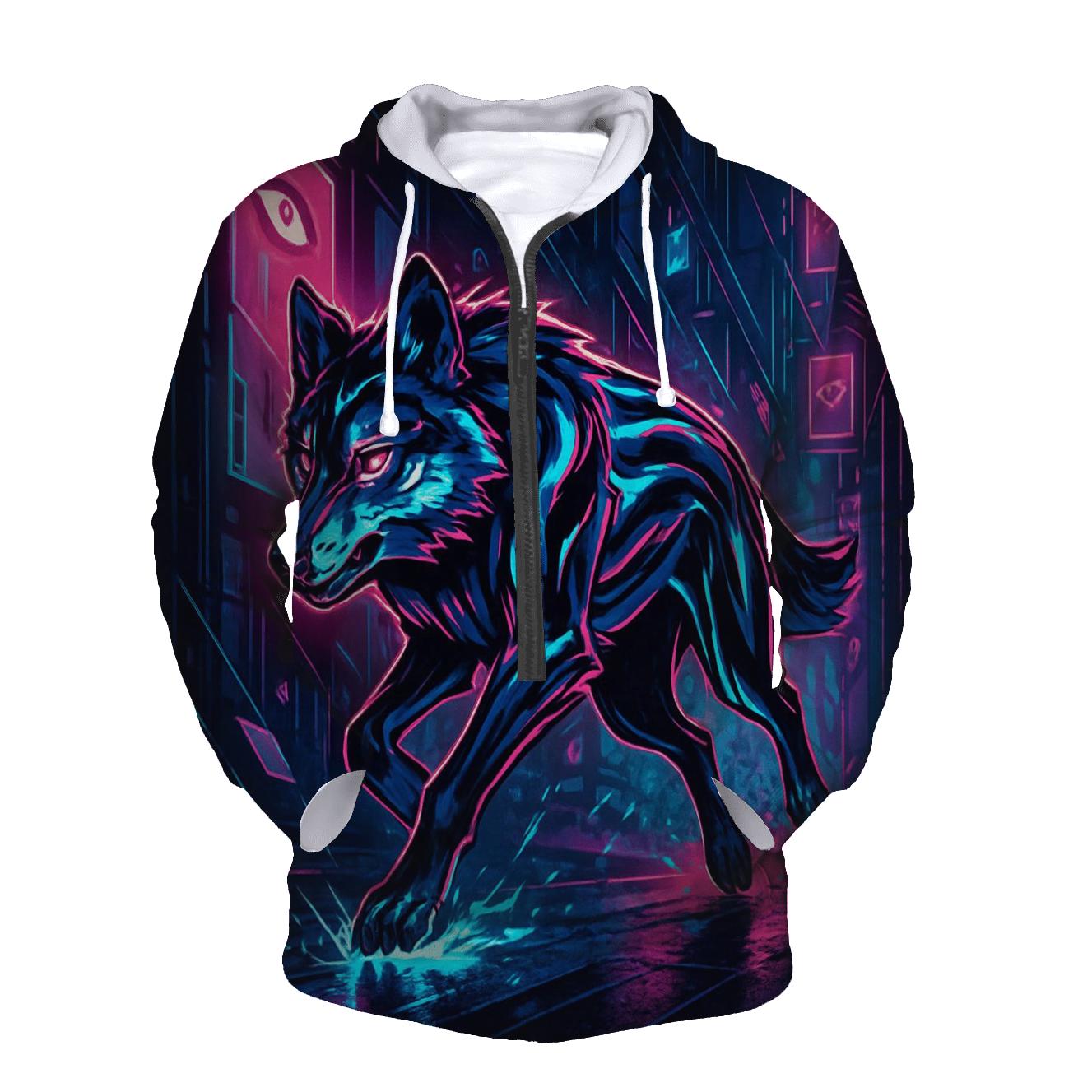Neon Alley Mirror Shard Wolf heavyweight hoodies