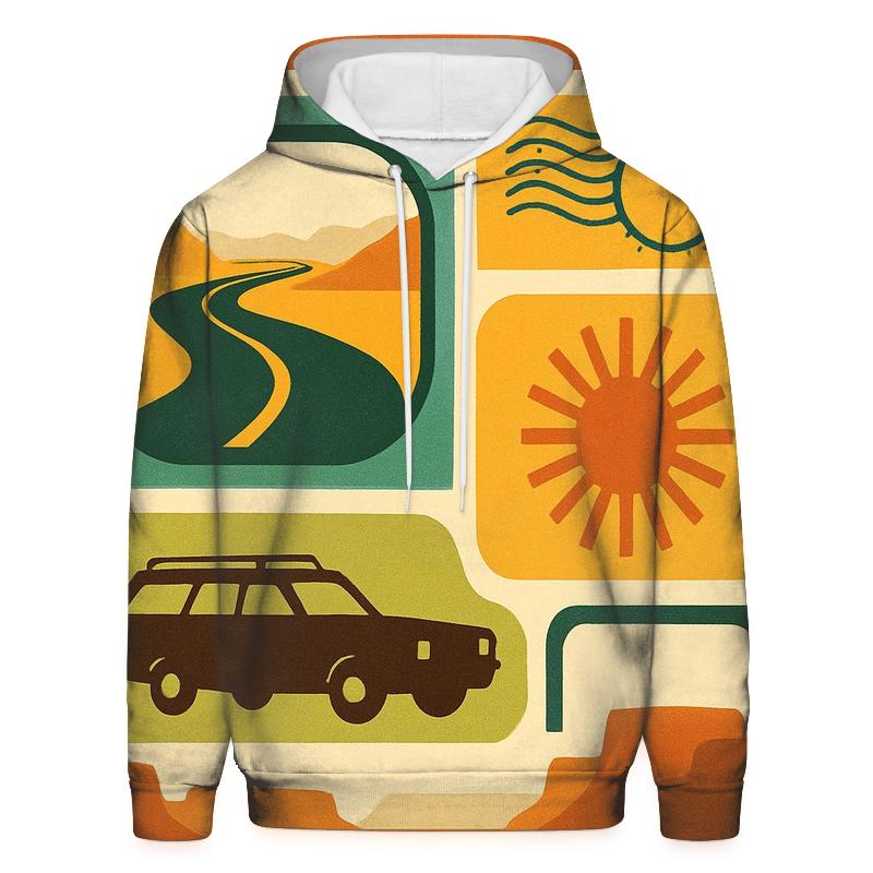 Seventies Road Trip Postcard Collage zip-up hoodies