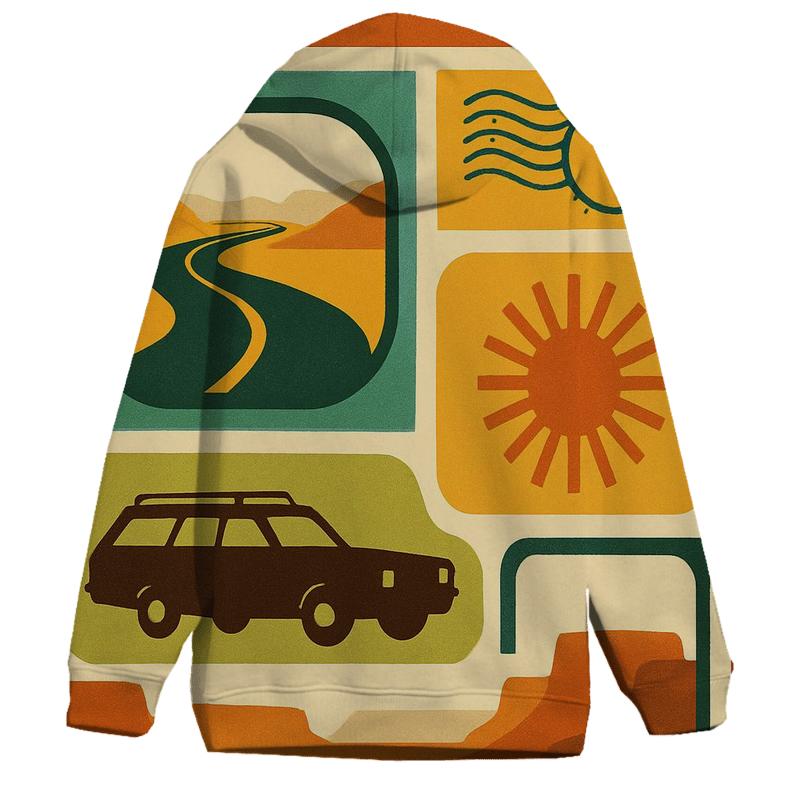 Seventies Road Trip Postcard Collage zip-up hoodies
