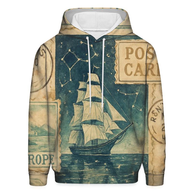 Faded Cosmic Maritime Travel Stamp Collage hoodies fashion