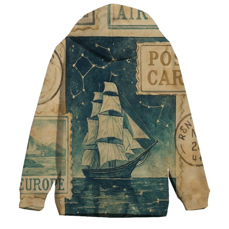 Faded Cosmic Maritime Travel Stamp Collage hoodies fashion