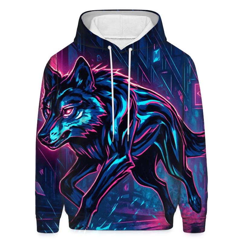 Neon Alley Mirror Shard Wolf graphic hoodies