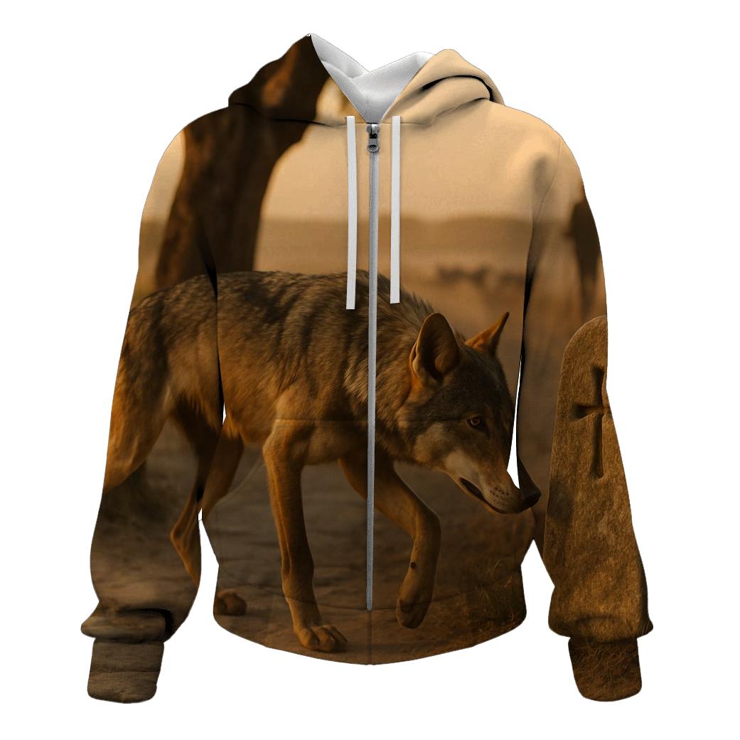 Iberian Wolf Along The Transhumance Stone Way printed hoodies