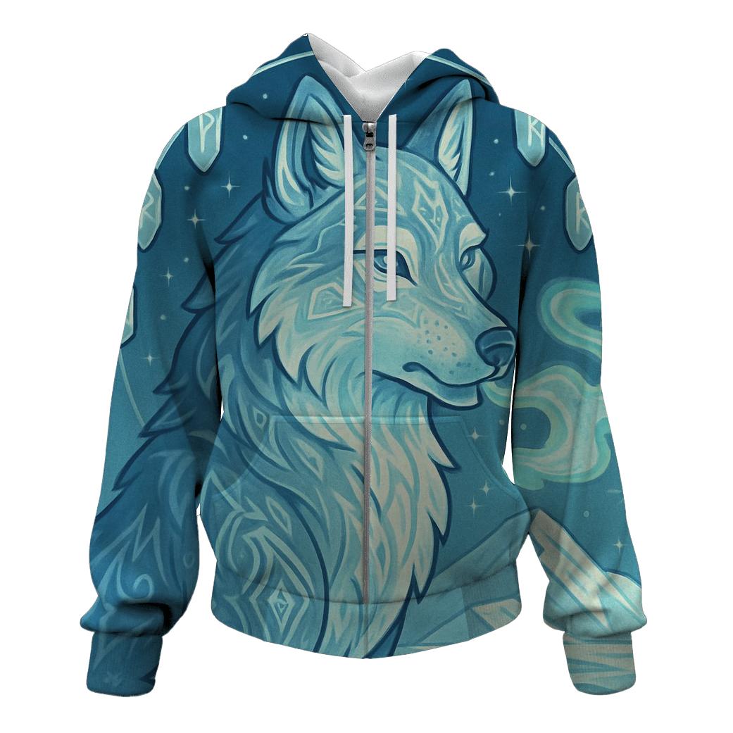 Aurora Rune Sentinel Wolf zip-up hoodies