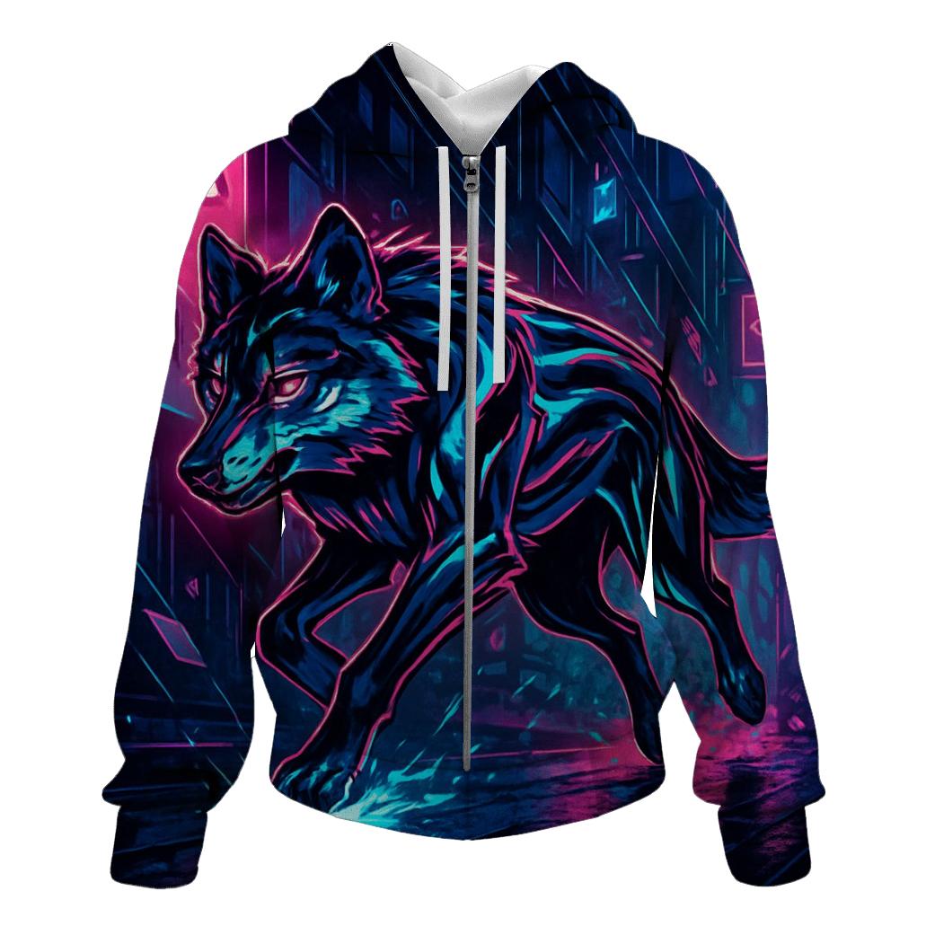 Neon Alley Mirror Shard Wolf embroidered hoodies