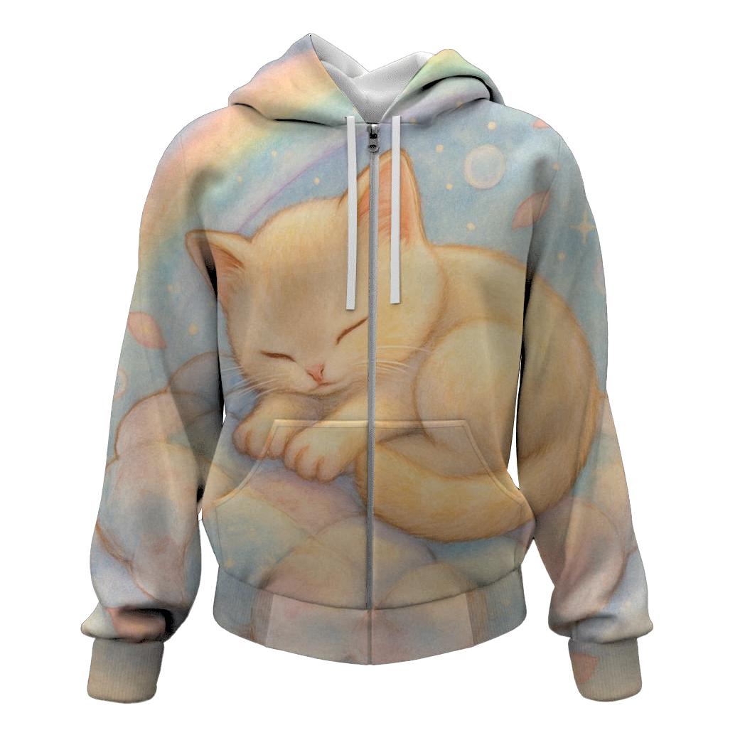 Aurora Quilt Cloud Kitten zip-up hoodies