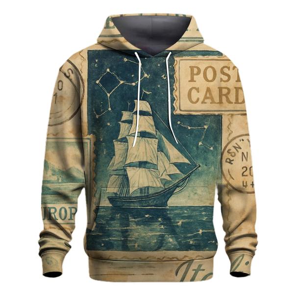 Faded Cosmic Maritime Travel Stamp Collage designer hoodies