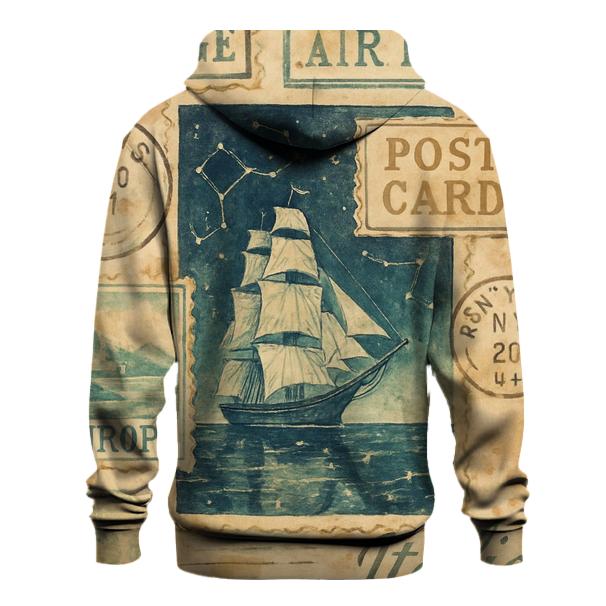 Faded Cosmic Maritime Travel Stamp Collage designer hoodies