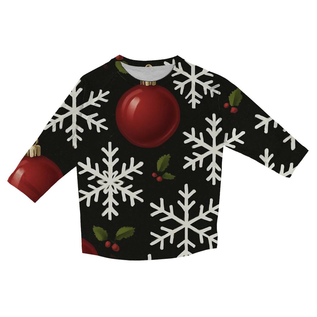 Crimson Ornament Snowflake Tessellation On Midnight Black stylish quarter sleeve tops