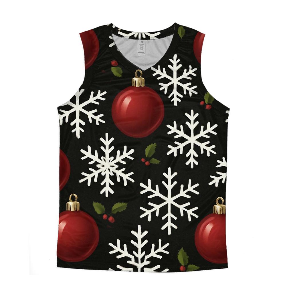 Crimson Ornament Snowflake Tessellation On Midnight Black graphic print tank tops