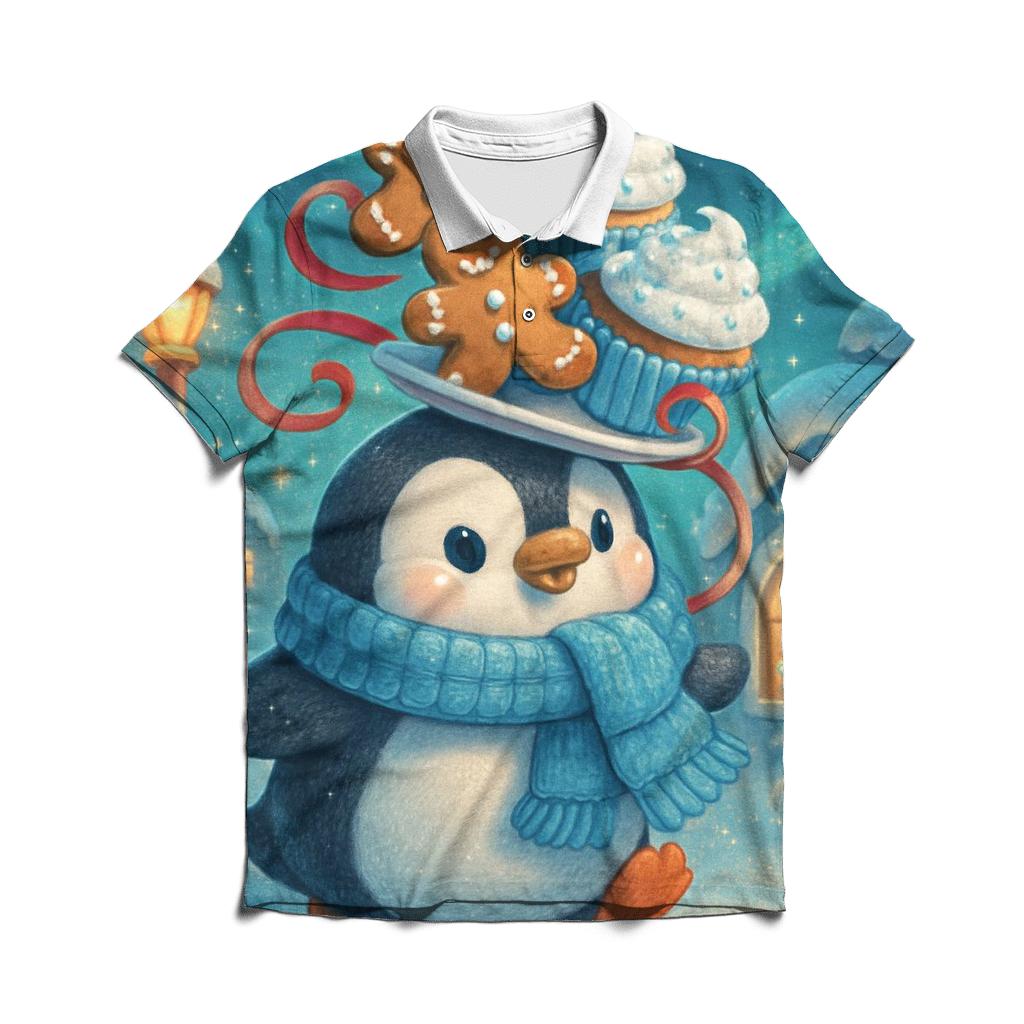 Penguin Pastry Parade Under The Aurora embroidered polo tops