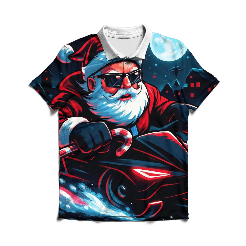 Neon Sleigh Drift Santa custom polo shirts