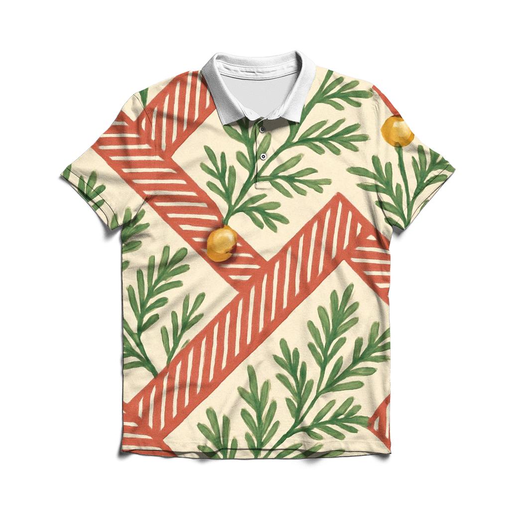 Nordic Candy Cane Pine Stripe Weave On Warm Ivory casual sports polo shirts