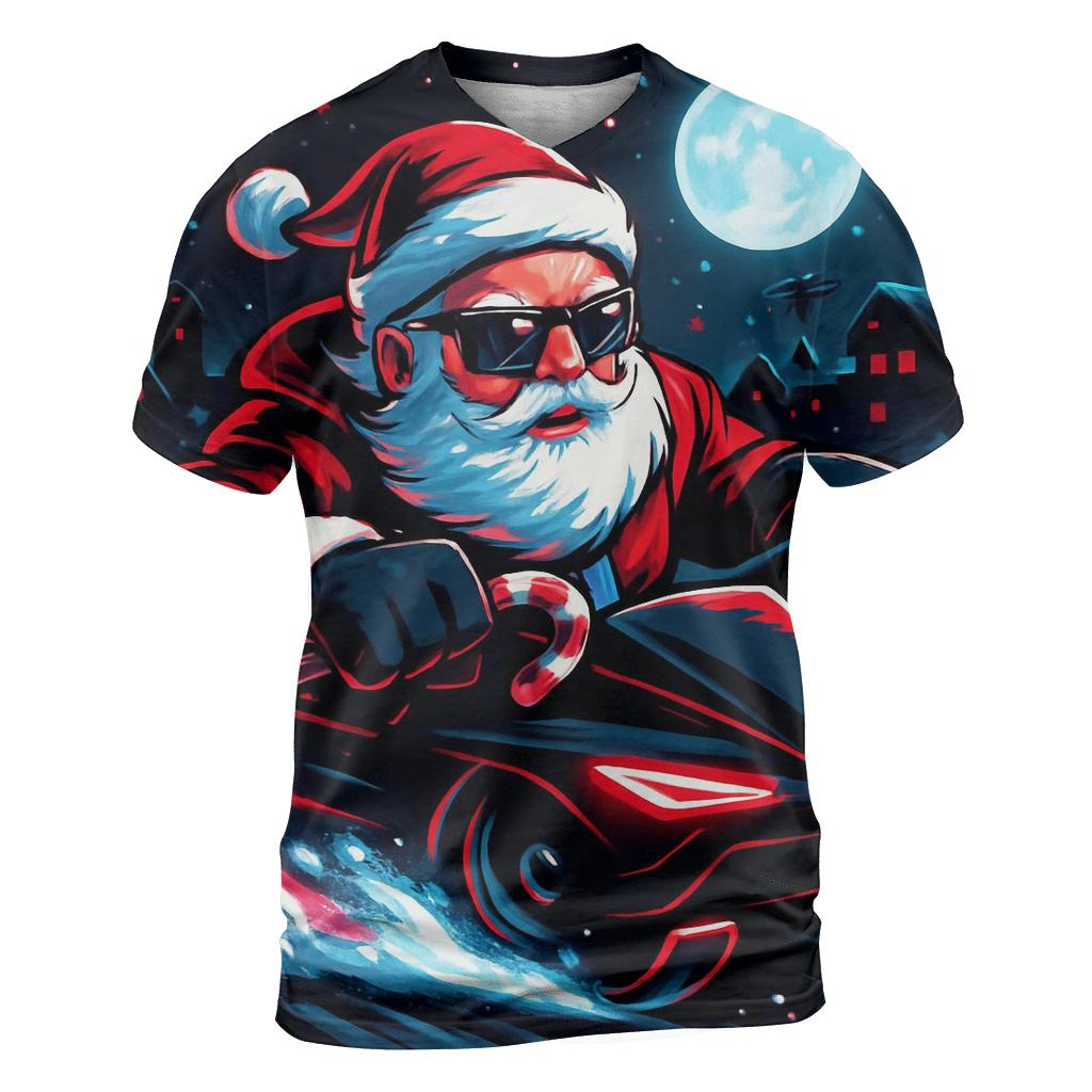 Neon Sleigh Drift Santa artistic all-over print tops