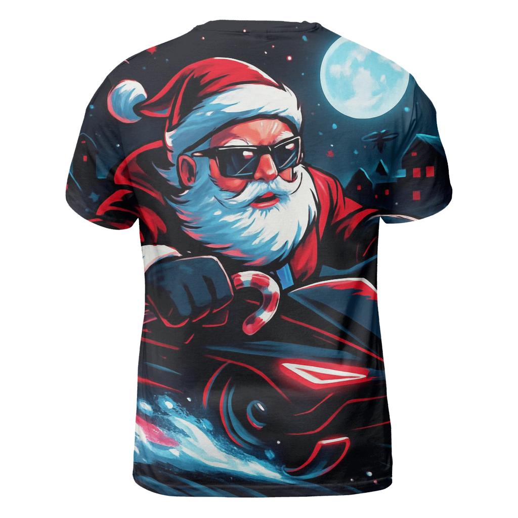 Neon Sleigh Drift Santa artistic all-over print tops