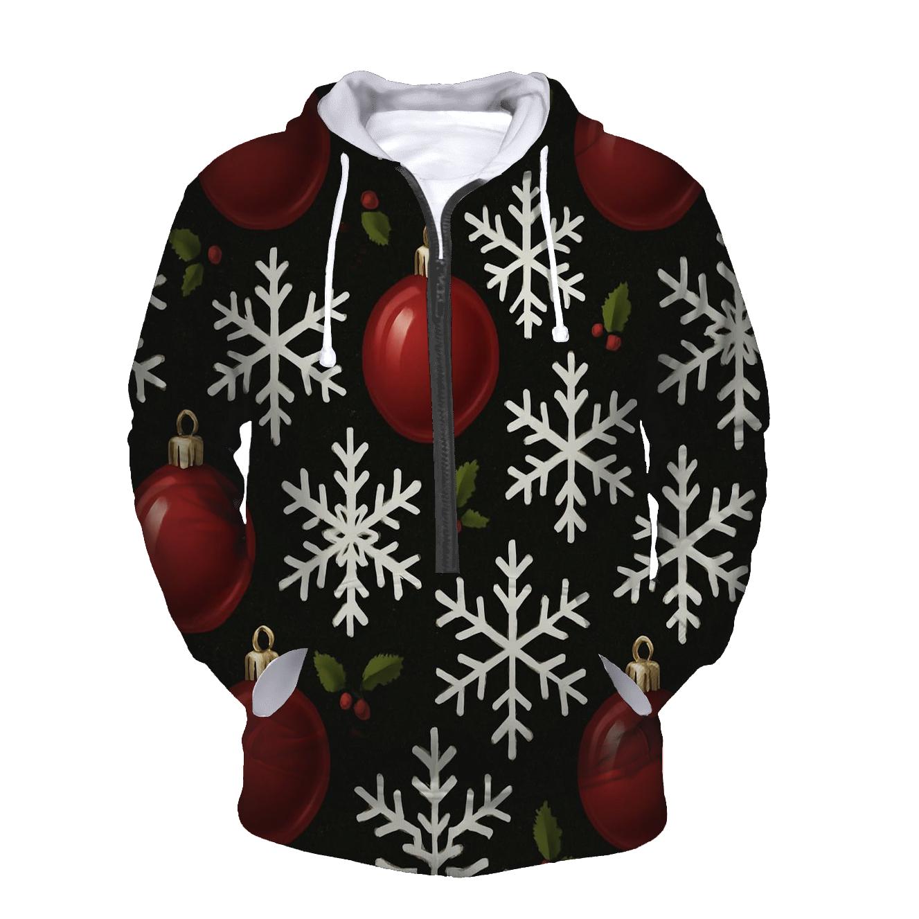 Crimson Ornament Snowflake Tessellation On Midnight Black lightweight hoodies