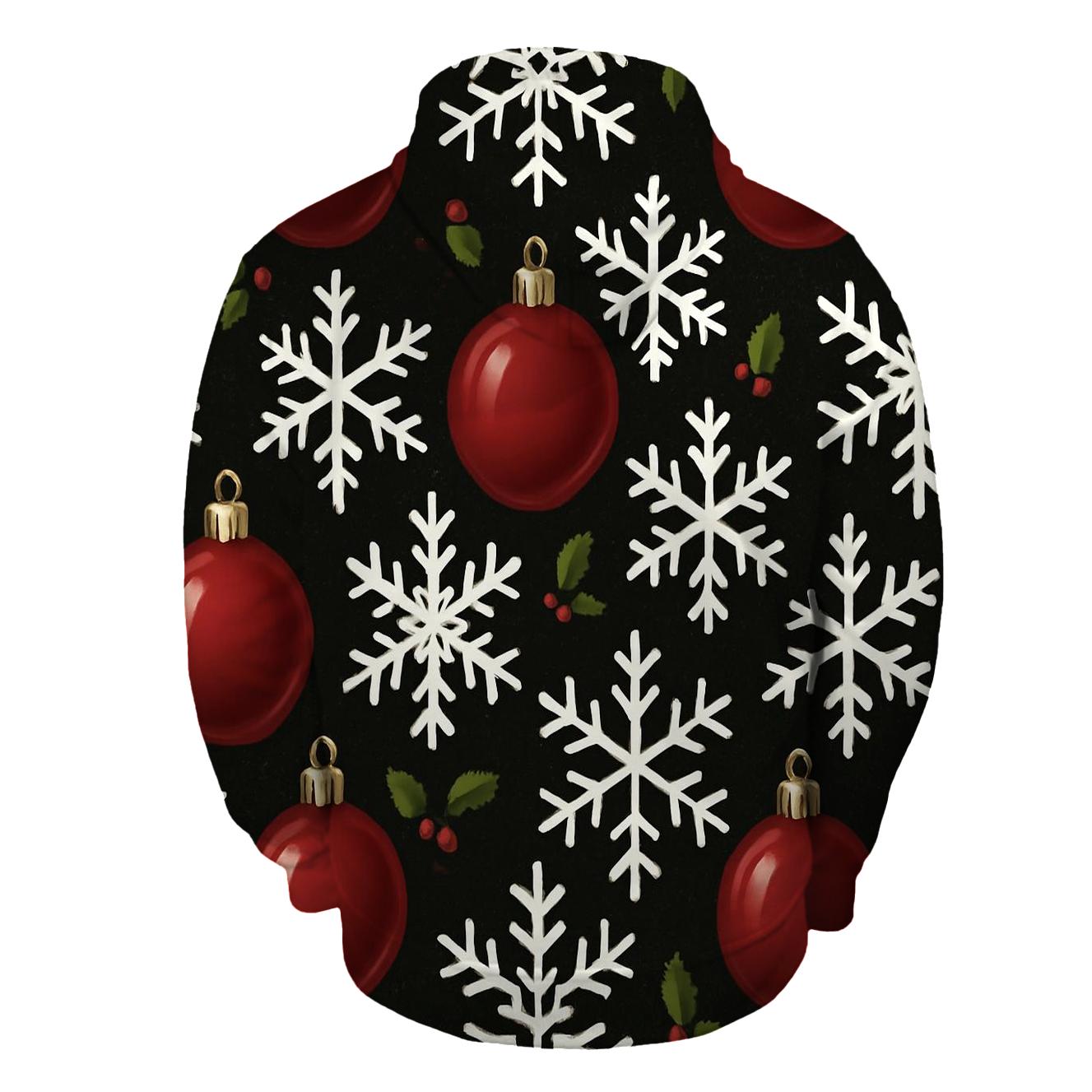 Crimson Ornament Snowflake Tessellation On Midnight Black lightweight hoodies