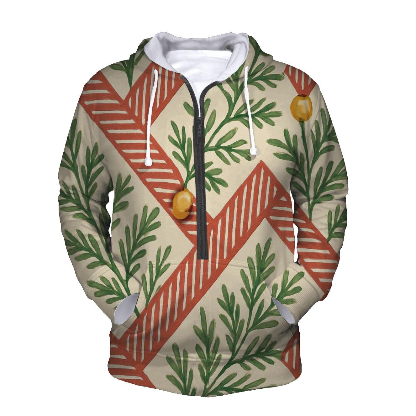 Nordic Candy Cane Pine Stripe Weave On Warm Ivory premium hoodies