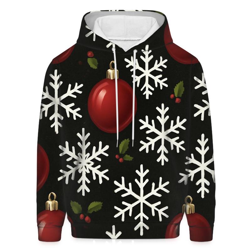 Crimson Ornament Snowflake Tessellation On Midnight Black printed hoodies
