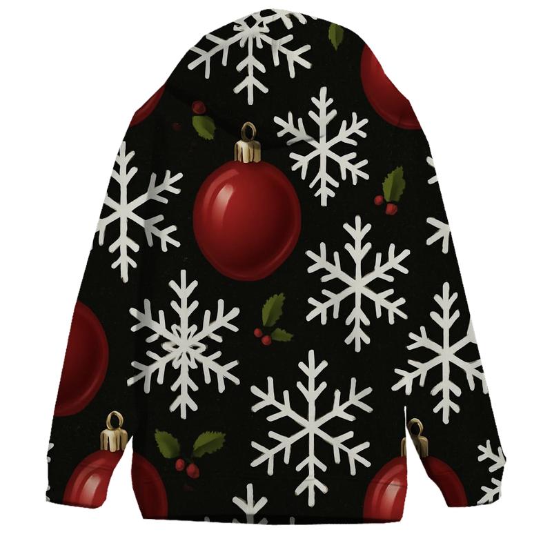 Crimson Ornament Snowflake Tessellation On Midnight Black printed hoodies