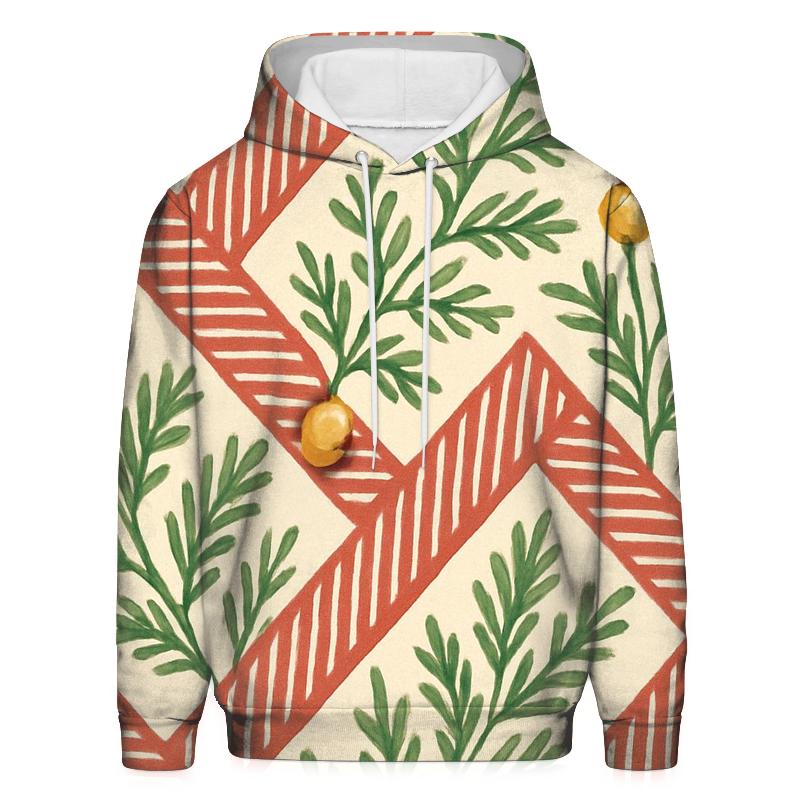 Nordic Candy Cane Pine Stripe Weave On Warm Ivory embroidered hoodies