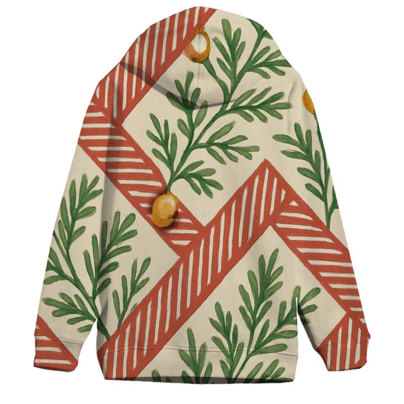 Nordic Candy Cane Pine Stripe Weave On Warm Ivory embroidered hoodies