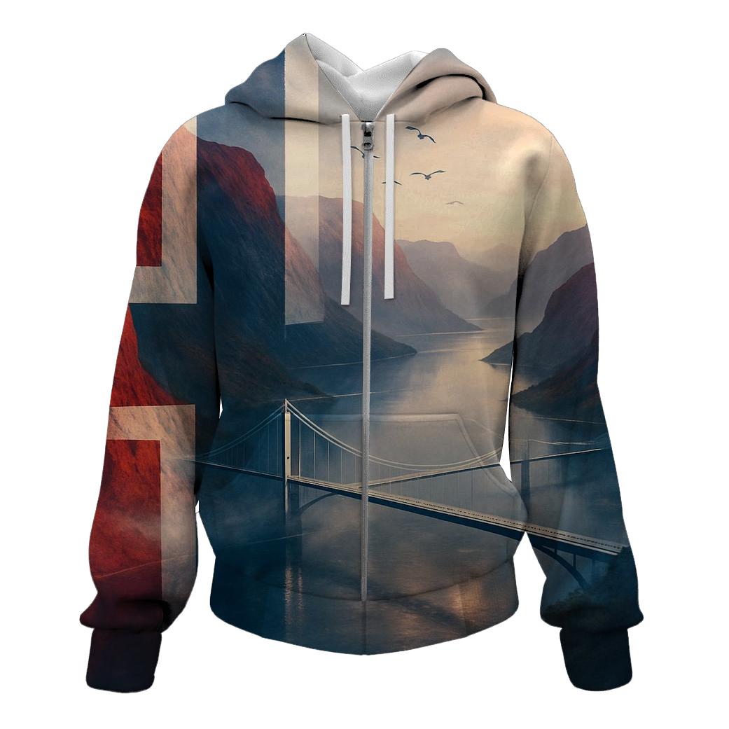 Norway Fjord Aurora Flagscape embroidered hoodies