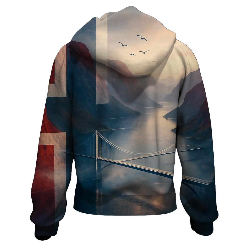 Norway Fjord Aurora Flagscape embroidered hoodies