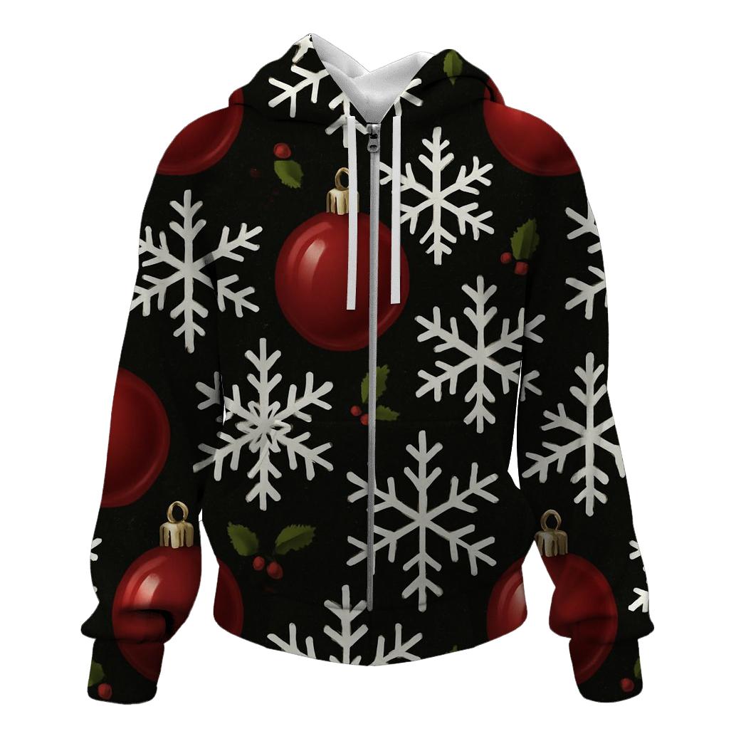 Crimson Ornament Snowflake Tessellation On Midnight Black premium hoodies