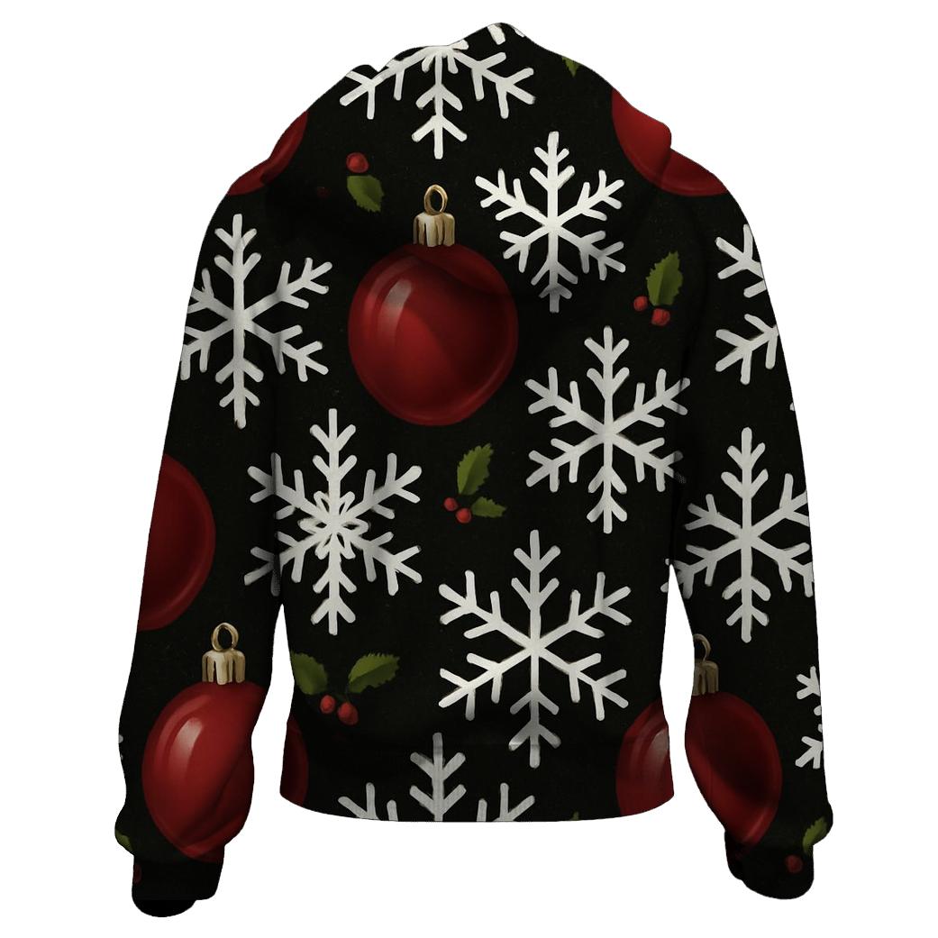 Crimson Ornament Snowflake Tessellation On Midnight Black premium hoodies