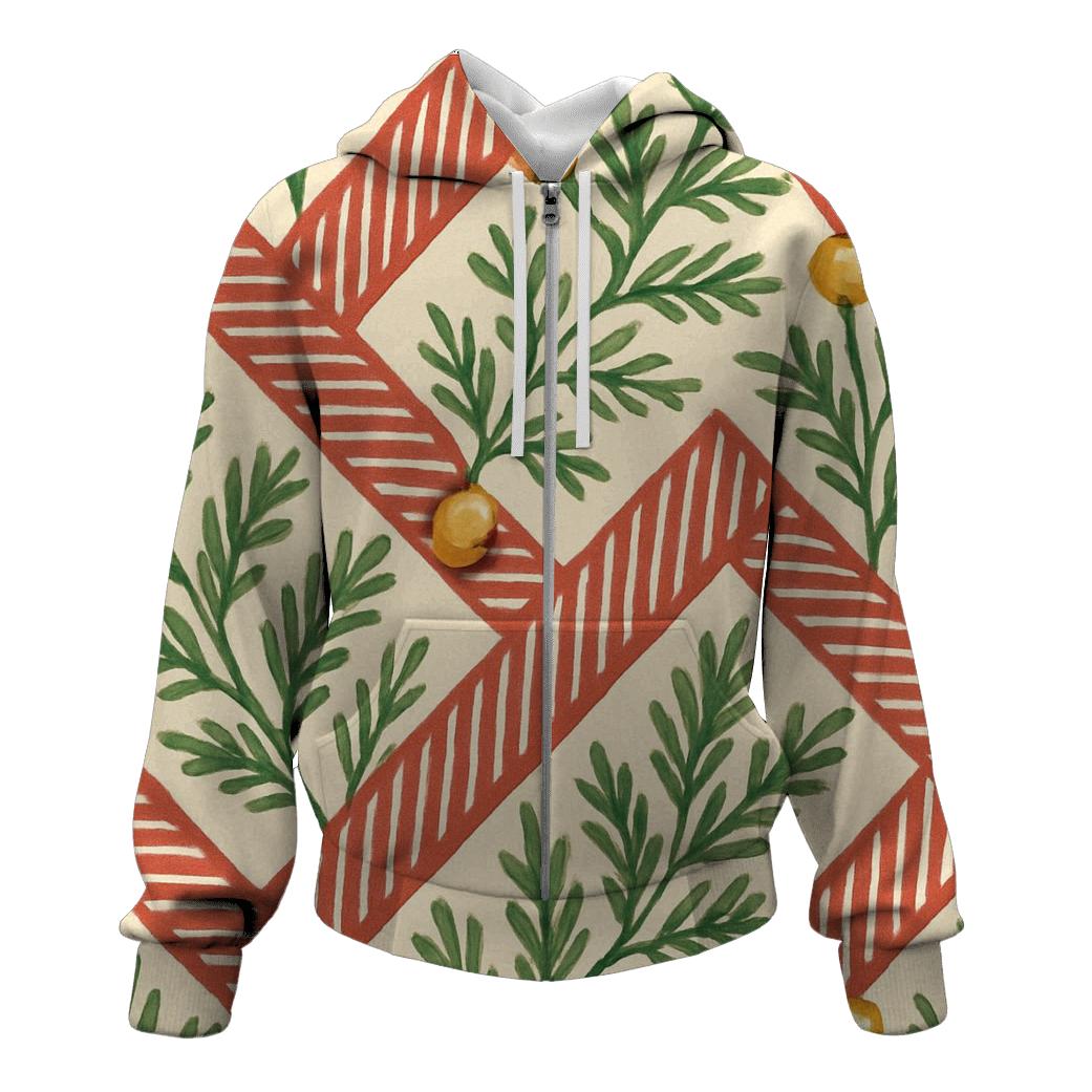 Nordic Candy Cane Pine Stripe Weave On Warm Ivory printed hoodies