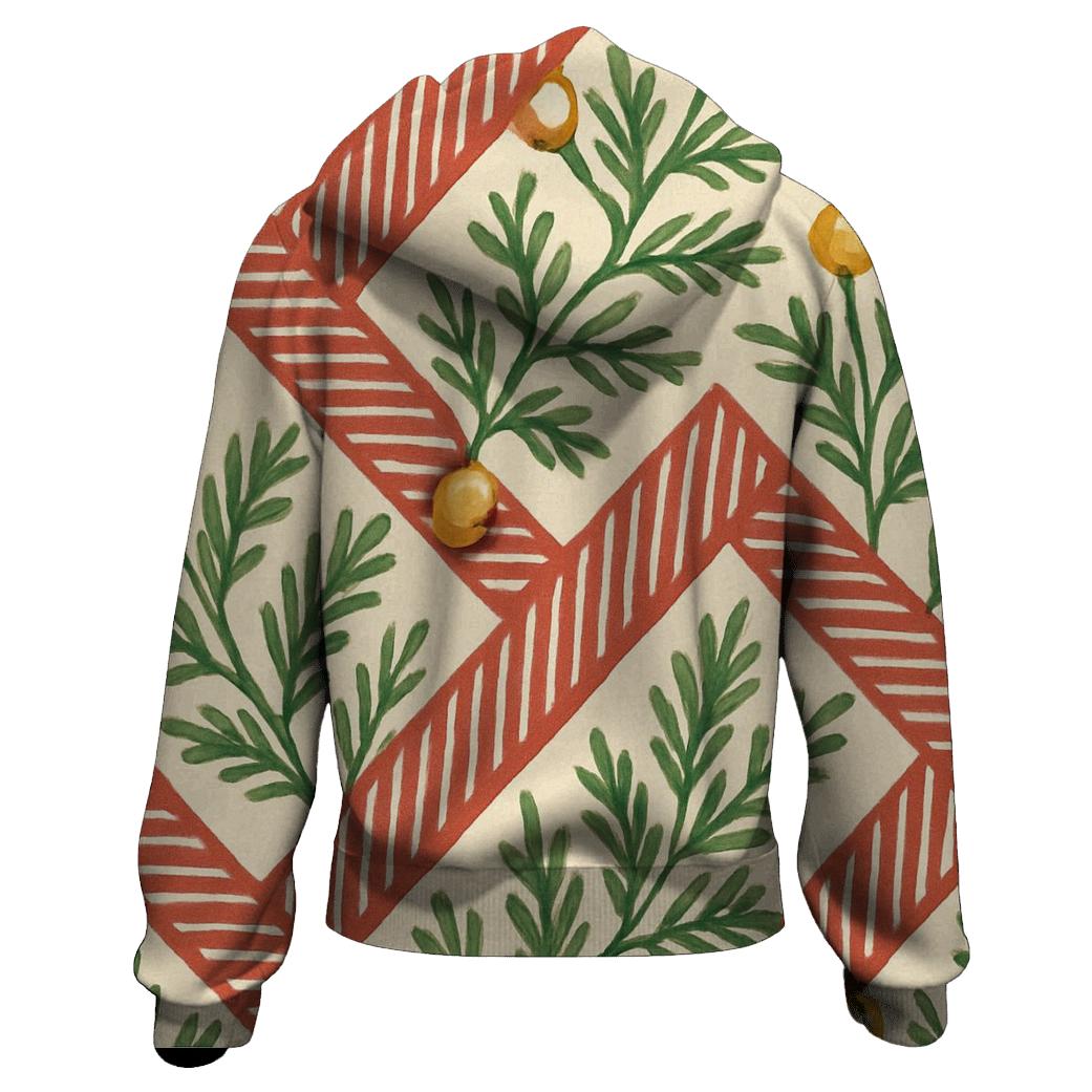 Nordic Candy Cane Pine Stripe Weave On Warm Ivory printed hoodies