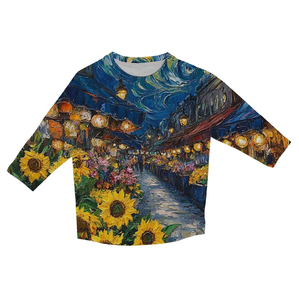 Van Gogh Inspired Midnight Flower Market personalized 3/4 sleeve tees