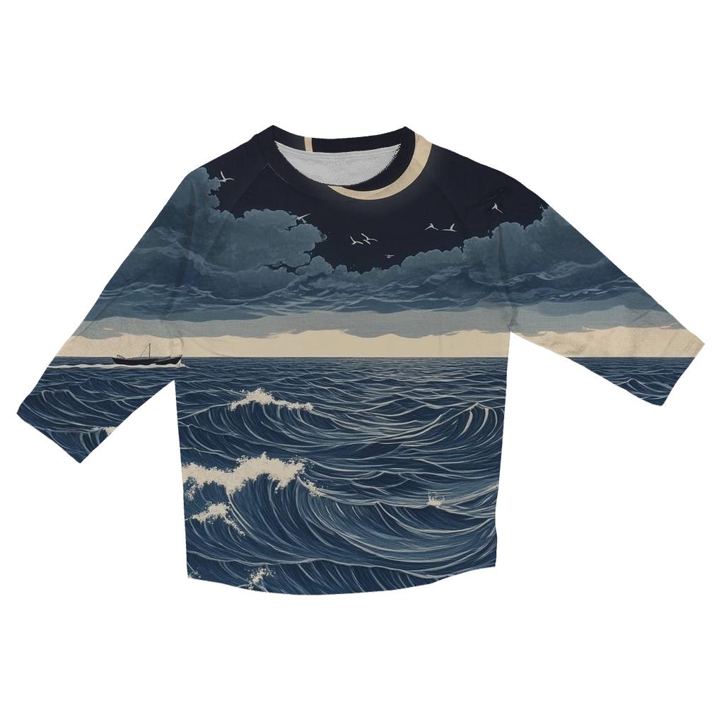 Hokusai Inspired Solar Eclipse Over Stormy Sea cotton quarter sleeve shirts