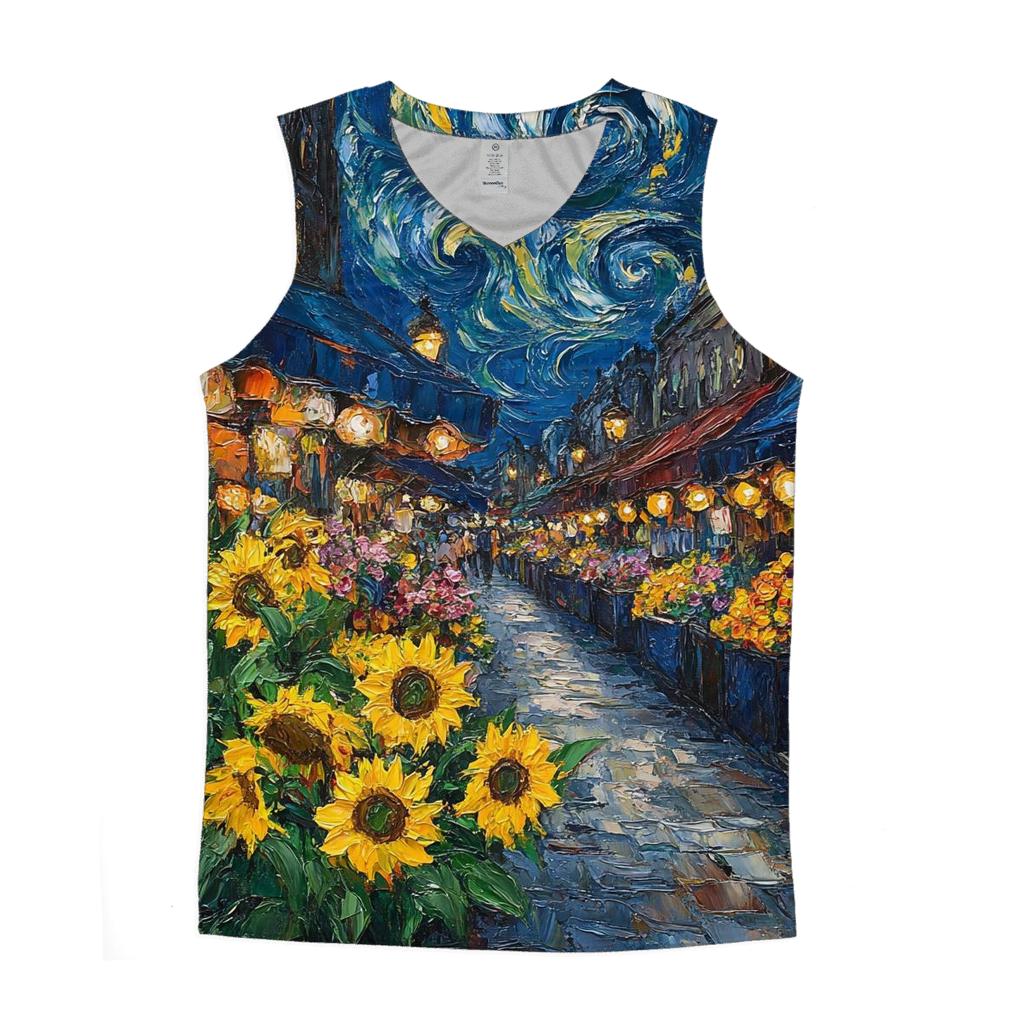 Van Gogh Inspired Midnight Flower Market casual summer tank tops