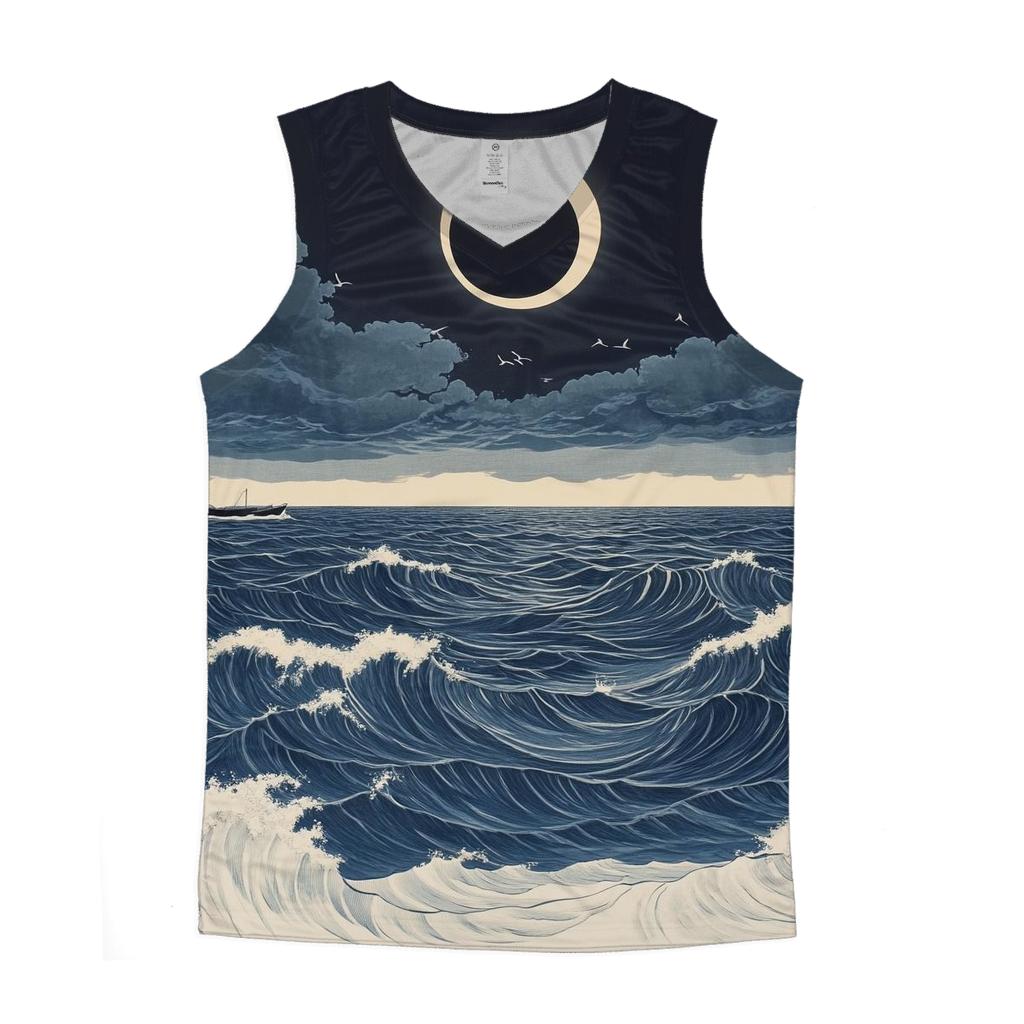 Hokusai Inspired Solar Eclipse Over Stormy Sea casual summer tank tops