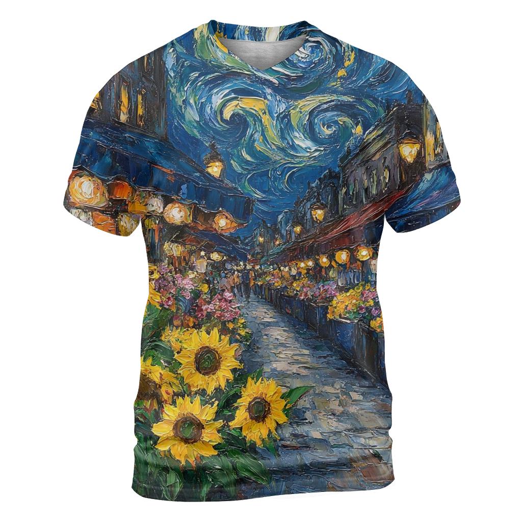 Van Gogh Inspired Midnight Flower Market trendy printed shirt styles