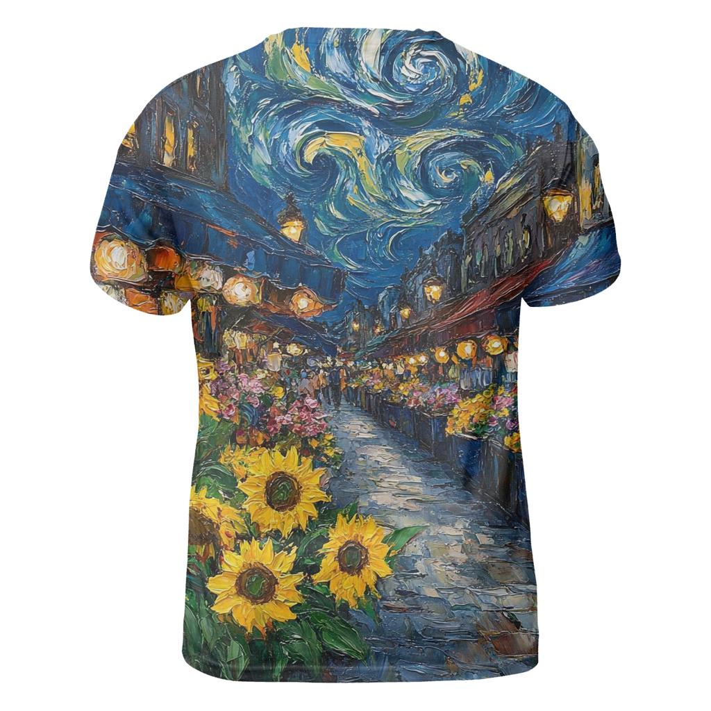 Van Gogh Inspired Midnight Flower Market trendy printed shirt styles
