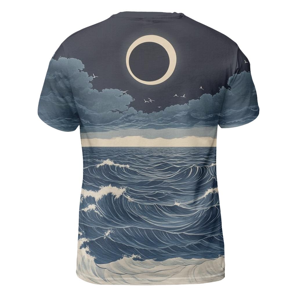Hokusai Inspired Solar Eclipse Over Stormy Sea designer pattern shirts