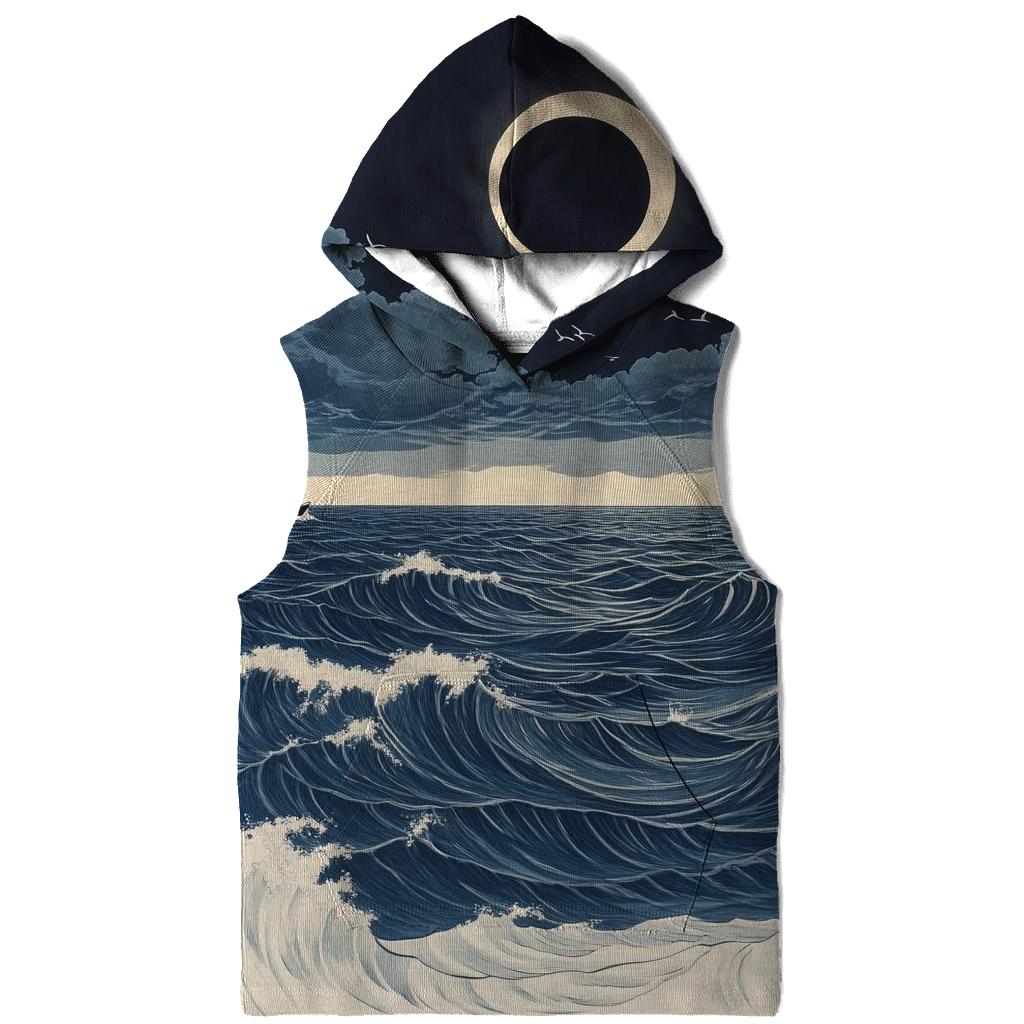 Hokusai Inspired Solar Eclipse Over Stormy Sea graphic hoodies